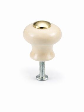 Anthropologie Cream Ceramic Cabinet Knob with Brass Accent